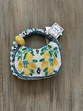 Made in India Beaded Lemon Print Mini Beaded Bag